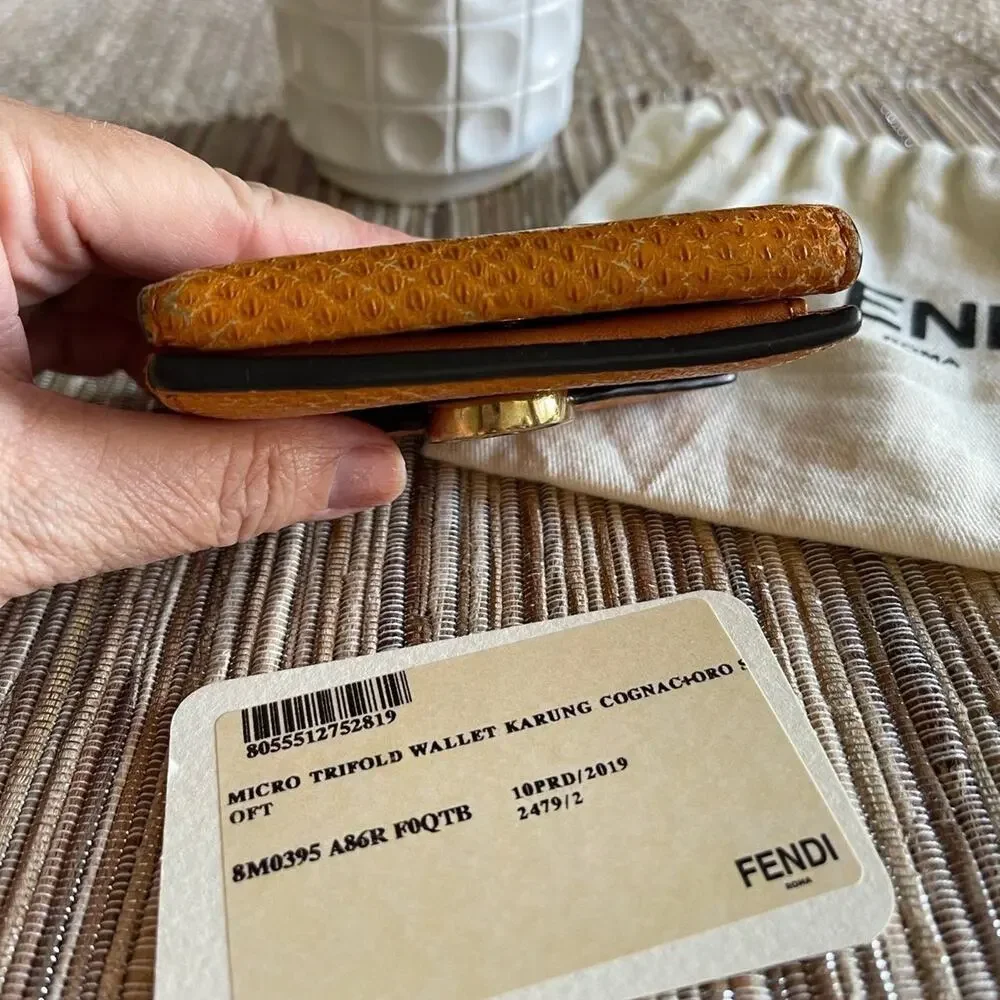 Fendi micro tri-fold Wallet karung snakeskin cognac w/dustbag *RARE